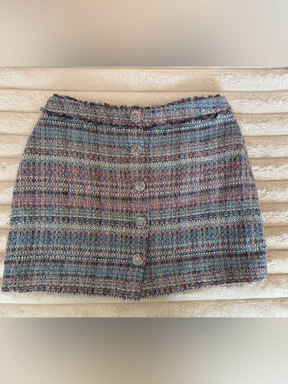 Topshop Multicolor Tweed Button-Front Mini Skirt